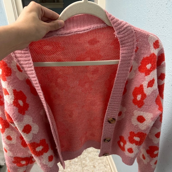 Forever 21 Sweaters - Pink Orange Ribbed Fuzzy Button Cardigan Sweater SMALL